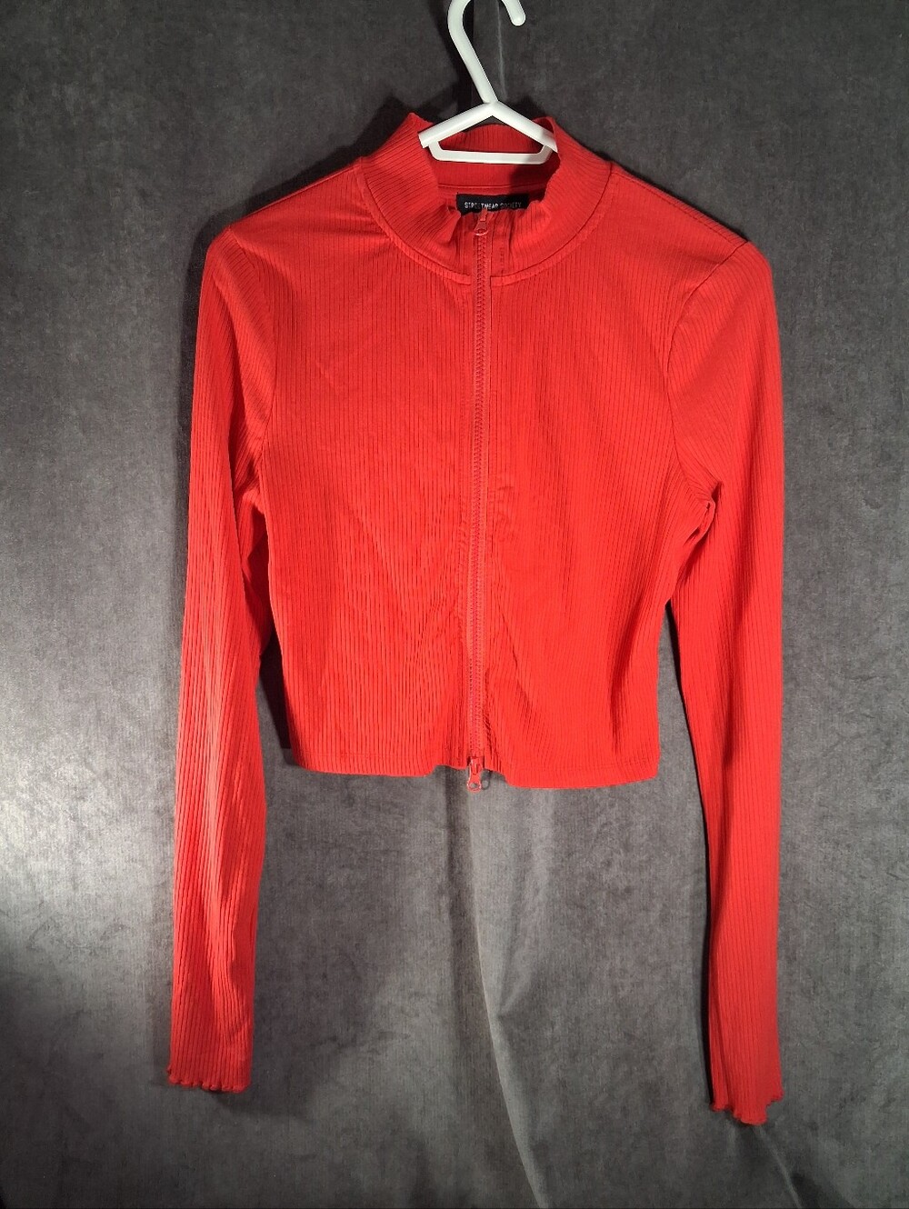 Streetwear Society Red Ribbed Long Sleeve Double Zip Stretch Cropped Top NWT XL